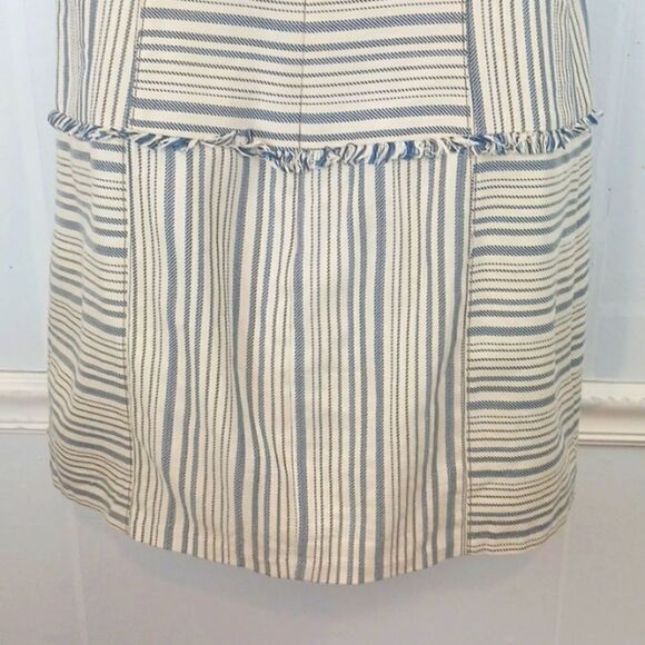 Greylin blue/cream stripped sleeveless Sheath dress with Fringe and tassels L - Picture 9 of 12